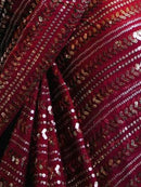 Red-Brown Wedding Look Saree | Sequence Work | Thread Embroidery with Art Silk Blouse