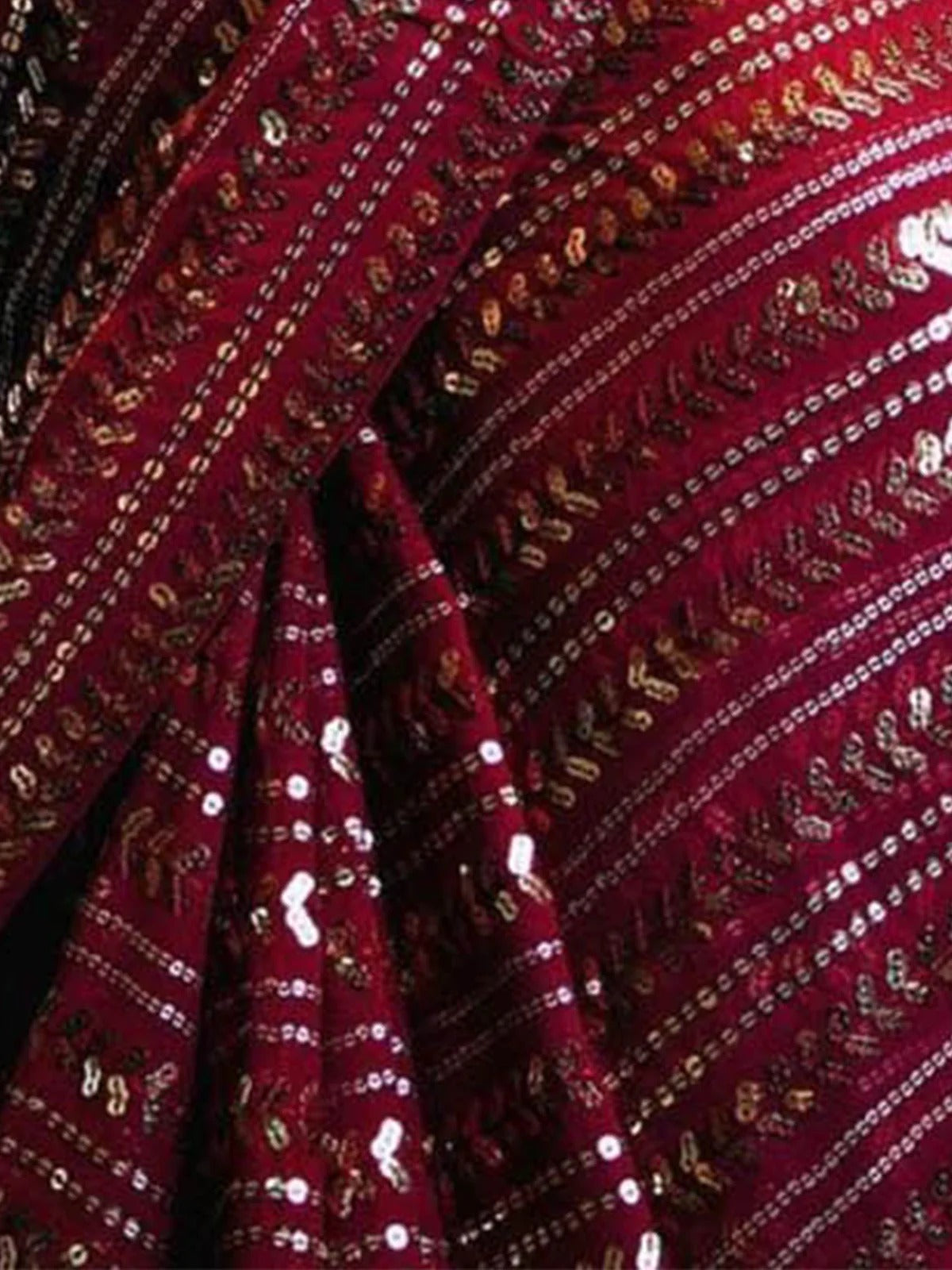 Red-Brown Wedding Look Saree | Sequence Work | Thread Embroidery with Art Silk Blouse