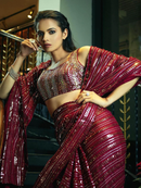 Red-Brown Wedding Look Saree | Sequence Work | Thread Embroidery with Art Silk Blouse