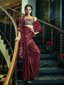 Red-Brown Wedding Look Saree | Sequence Work | Thread Embroidery with Art Silk Blouse