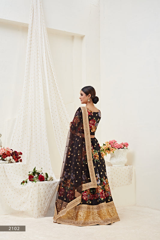 Stunning Black Floral Lehenga Choli with Dori and Sequins