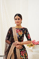 Stunning Black Floral Lehenga Choli with Dori and Sequins