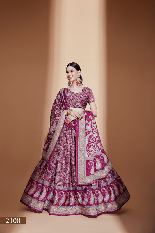 Regal Purple Chinon Lehenga Choli with Crochet & Digital Print Work