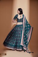 Exquisite Teal Chinon Lehenga Choli with Crochet & Digital Print Work