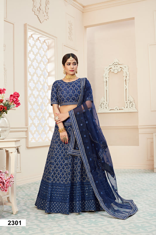 Elegant Blue Soft Net Lehenga Choli with Sequins & Zari Work