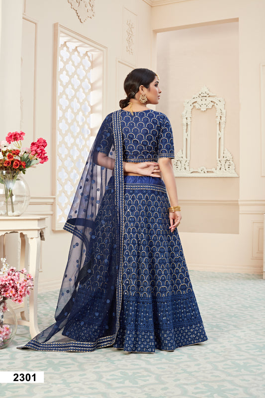 Elegant Blue Soft Net Lehenga Choli with Sequins & Zari Work