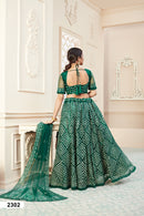 Elegant Green Soft Net Lehenga Choli with Badla Thread Work