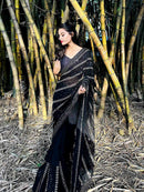 Black Georgette Wedding Look Saree | Thread & Sequence Embroidery | With Art Silk Blouse
