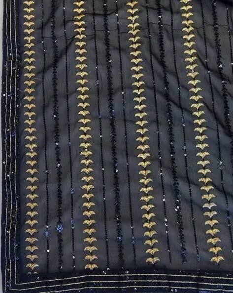 Black Georgette Wedding Look Saree | Thread & Sequence Embroidery | With Art Silk Blouse