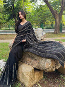Black Georgette Wedding Look Saree | Thread & Sequence Embroidery | With Art Silk Blouse