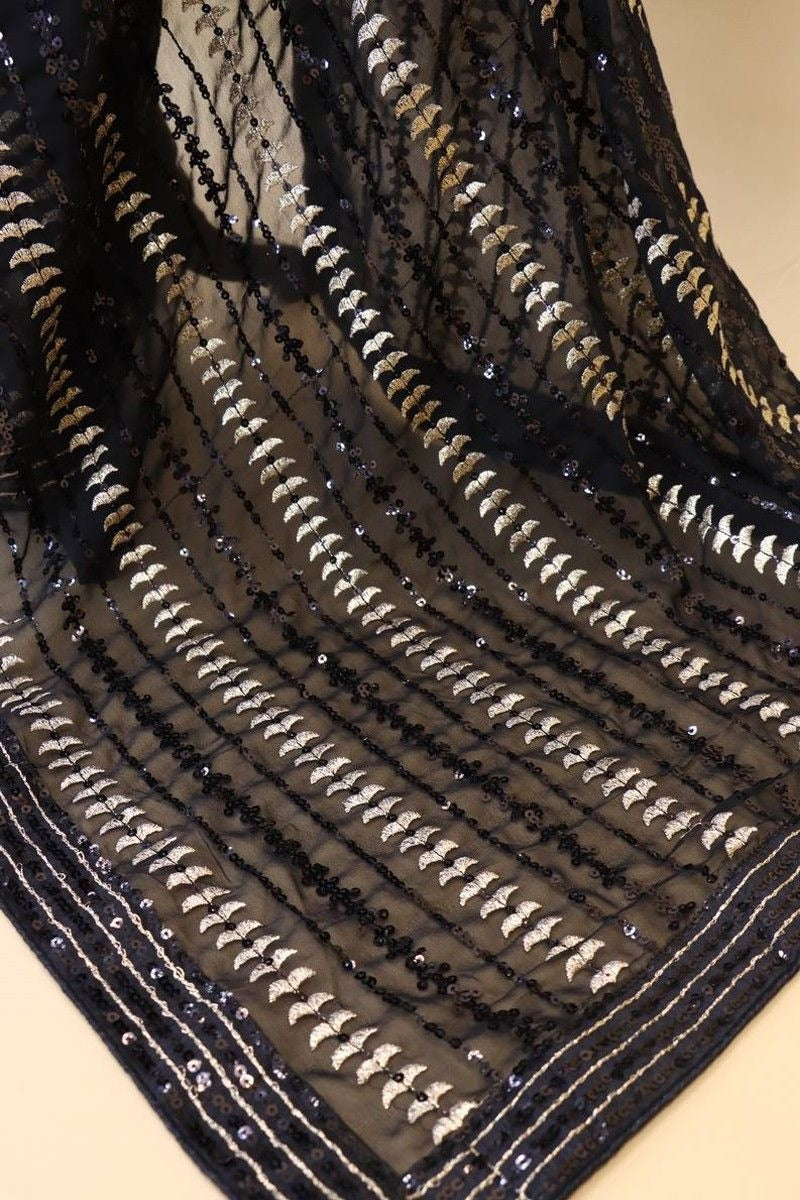 Black Georgette Wedding Look Saree | Thread & Sequence Embroidery | With Art Silk Blouse