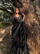 Black Georgette Wedding Look Saree | Thread & Sequence Embroidery | With Art Silk Blouse