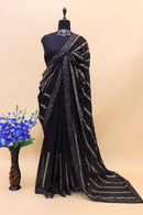 Black Georgette Wedding Look Saree | Thread & Sequence Embroidery | With Art Silk Blouse