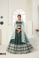 Elegant Green Butterfly Net Lehenga Blouse Set with Multi and Sequin Work