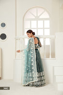 Elegant Green Butterfly Net Lehenga Blouse Set with Multi and Sequin Work