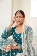 Elegant Teal Butterfly Net Lehenga Blouse Set with Multi and Sequin Work