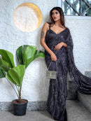 Gray Ragoli Silk Wedding Look Saree | Thread & Sequence Embroidery | With Unstitched Blouse