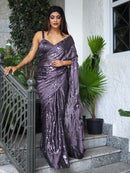 Purple Ragoli Silk Wedding Look Saree | Thread & Sequence Embroidery | With Unstitched Blouse