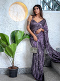 Purple Ragoli Silk Wedding Look Saree | Thread & Sequence Embroidery | With Unstitched Blouse