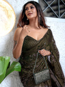 Elegant Henna Green (Mehendi) Ragoli Silk Saree with Thread Sequence Work – Wedding & Party Wear