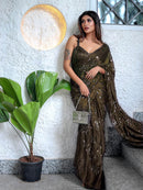 Elegant Henna Green (Mehendi) Ragoli Silk Saree with Thread Sequence Work – Wedding & Party Wear