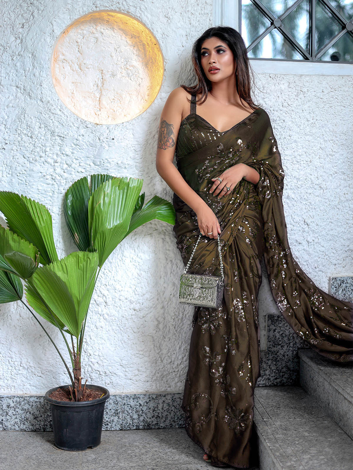 Elegant Henna Green (Mehendi) Ragoli Silk Saree with Thread Sequence Work – Wedding & Party Wear