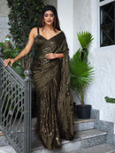 Elegant Henna Green (Mehendi) Ragoli Silk Saree with Thread Sequence Work – Wedding & Party Wear