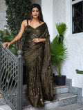 Elegant Henna Green (Mehendi) Ragoli Silk Saree with Thread Sequence Work – Wedding & Party Wear