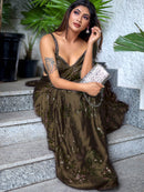 Elegant Henna Green (Mehendi) Ragoli Silk Saree with Thread Sequence Work – Wedding & Party Wear