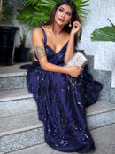 Elegant Blue Ragoli Silk Wedding Saree with Thread & Sequin Embroidery