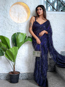 Elegant Blue Ragoli Silk Wedding Saree with Thread & Sequin Embroidery