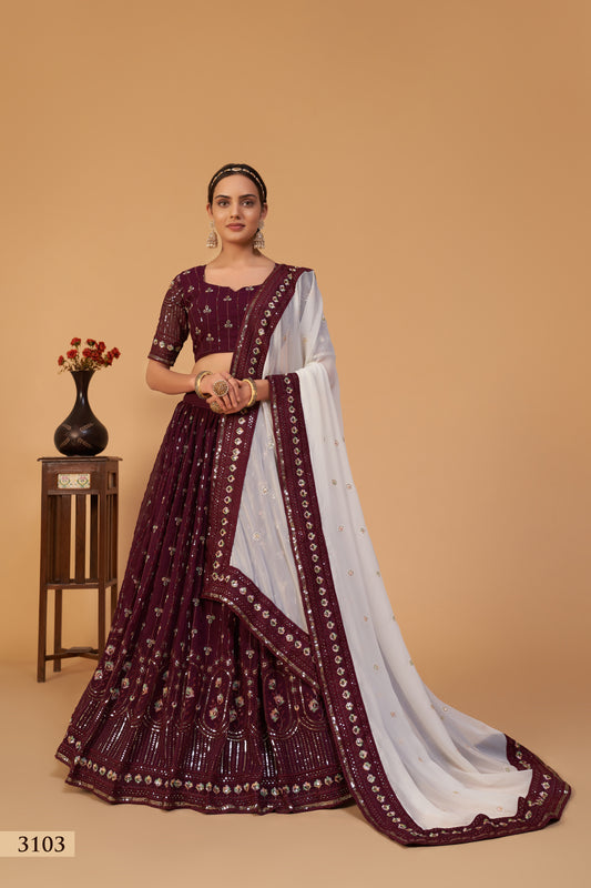 Exquisite Plum Georgette Lehenga Choli with Multi-Thread and Sequin Work