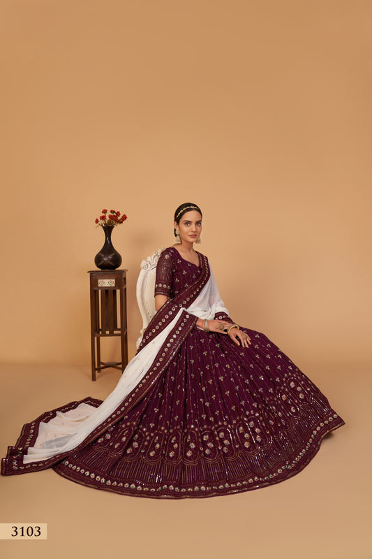 Exquisite Plum Georgette Lehenga Choli with Multi-Thread and Sequin Work