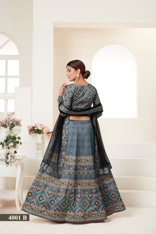 Exquisite Digital Printed Ajmeri Silk Lehenga Choli