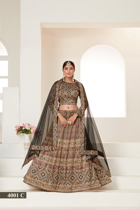 Exquisite Digital Printed Ajmeri Silk Lehenga Choli