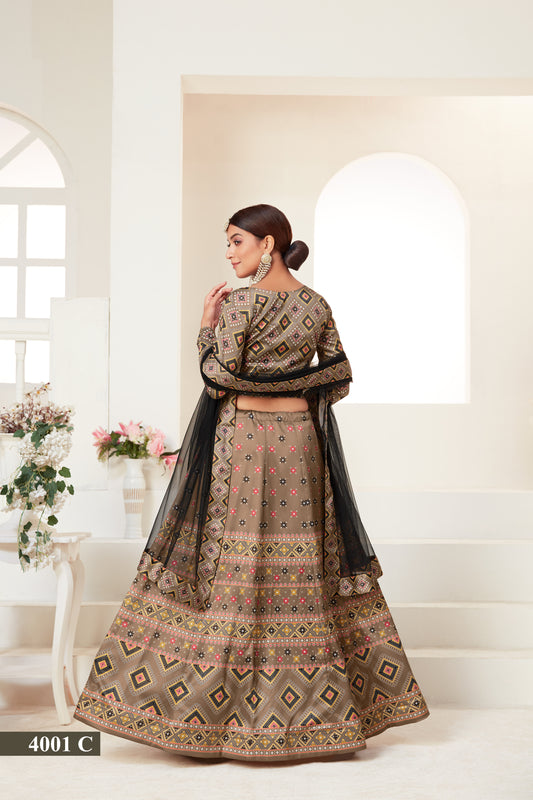 Exquisite Digital Printed Ajmeri Silk Lehenga Choli