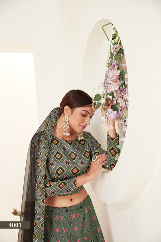 Exquisite Digital Printed Ajmeri Silk Lehenga Choli