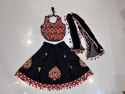 Baby Girl Navratri Chaniya Choli with Embroidered Blouse & Dupatta (Black) (2–3 Years)