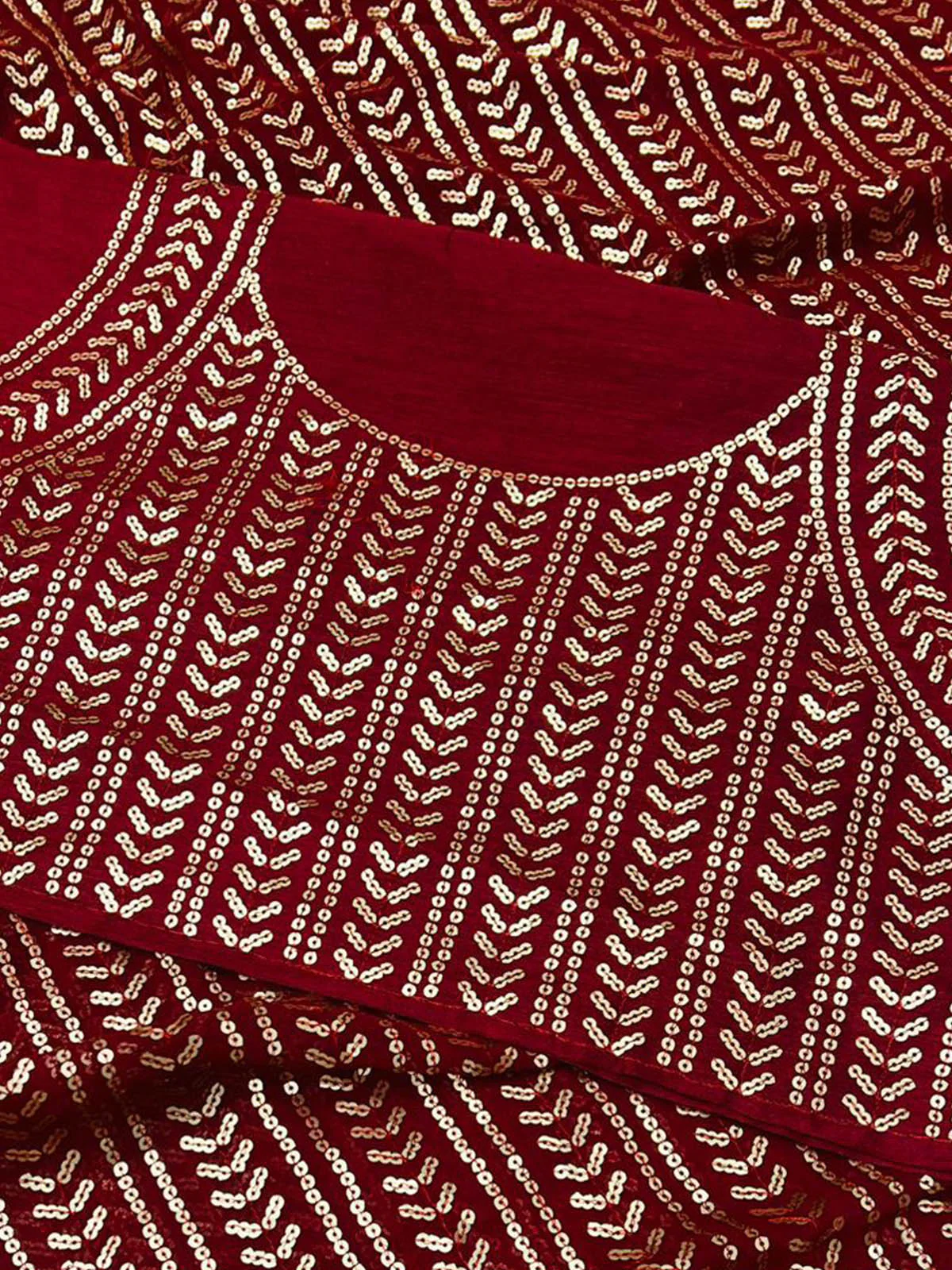 Red-Brown Wedding Look Saree | Sequence Work | Thread Embroidery with Art Silk Blouse