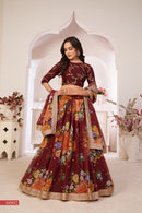 Elegant Maroon Floral Georgette Lehenga Choli with Sequins & Dori Work
