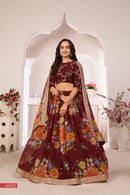 Elegant Maroon Floral Georgette Lehenga Choli with Sequins & Dori Work