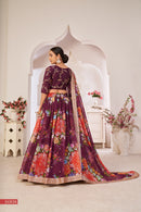 Elegant Wine Floral Georgette Lehenga Choli with Sequins & Dori Work