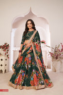 Elegant Green Floral Georgette Lehenga Choli with Sequins & Dori Work