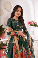 Elegant Green Floral Georgette Lehenga Choli with Sequins & Dori Work