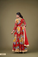 Vibrant Red Floral Anarkali Gown with Sequin Work