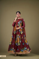 Elegant Maroon Floral Anarkali Gown with Sequin Work