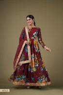 Elegant Maroon Floral Anarkali Gown with Sequin Work