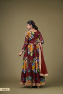 Elegant Maroon Floral Anarkali Gown with Sequin Work