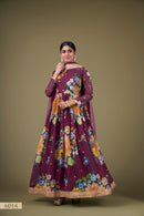 Regal Wine Floral Anarkali Gown with Sequin Work