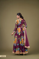 Regal Wine Floral Anarkali Gown with Sequin Work